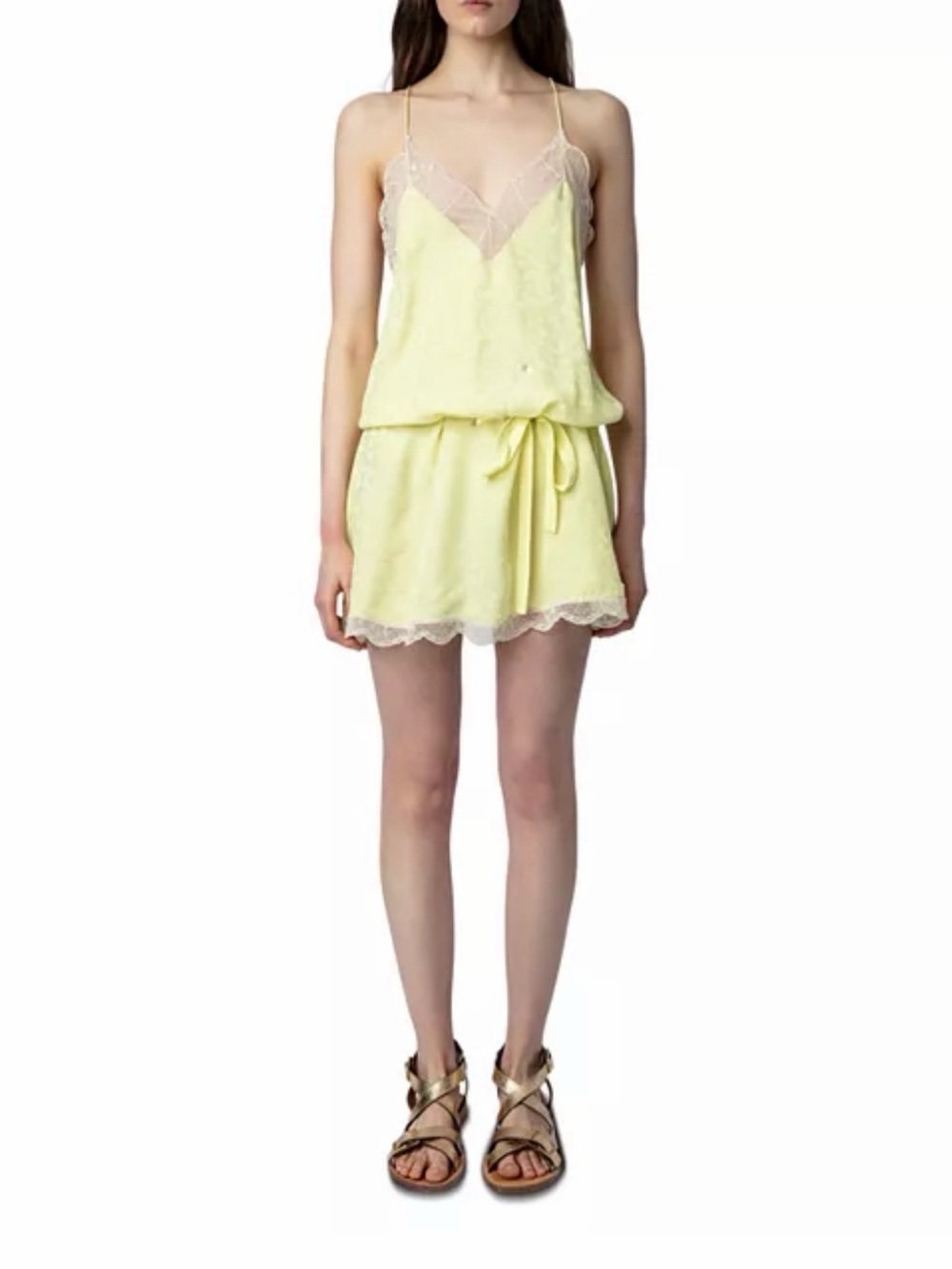 Zadig & Voltaire Yellow Silk Lace-Trim Slip Dress L